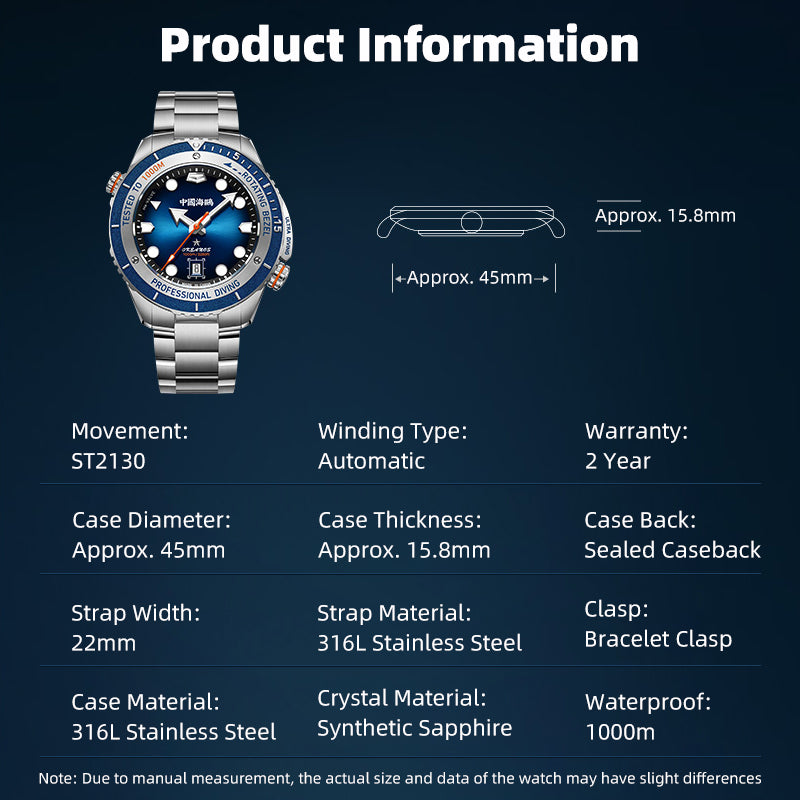 Deep Ocean｜Ultra Diving Series | 1000M Waterproof  | Helium Valve Design | Integrated Rotating Bezel | 45mm  | LEVEL 04