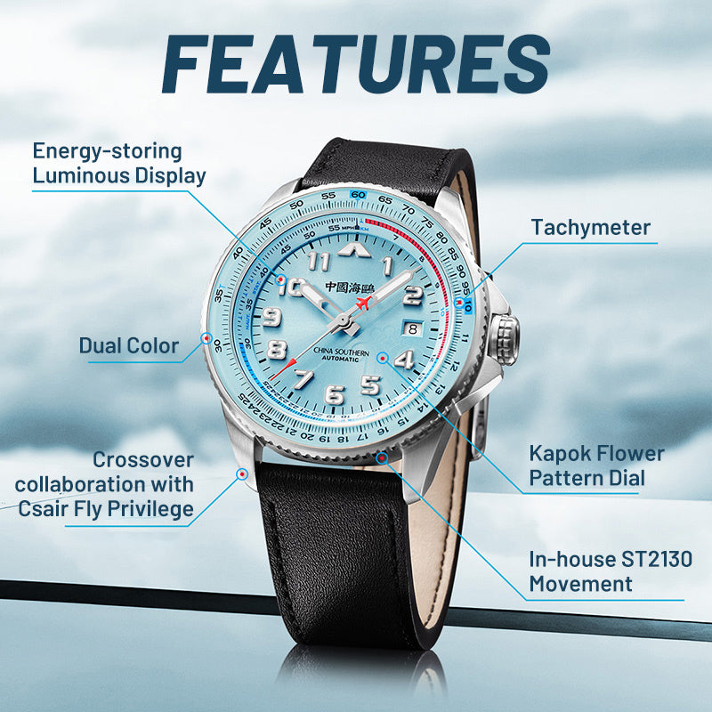 Csair-Zusammenarbeit | Sky-Serie | Tachymeter | Leuchtend | Pilot | 42 mm