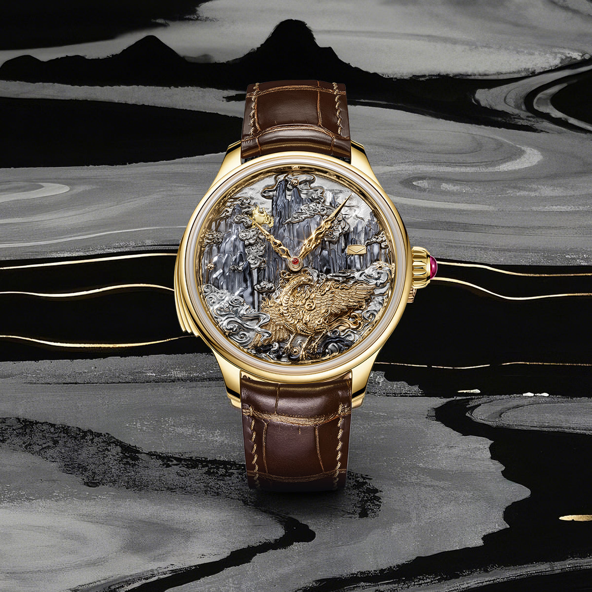 Tourbillon | Three-Legged Golden Crow | Minute Repeater | Gold-Carved | Automaton | 46mm  | LEVEL 06