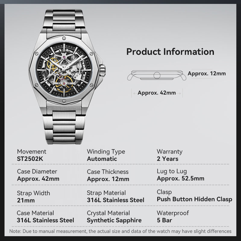 Edge Series | Skeleton | Stainless Steel Strap | 42mm  | LEVEL 02