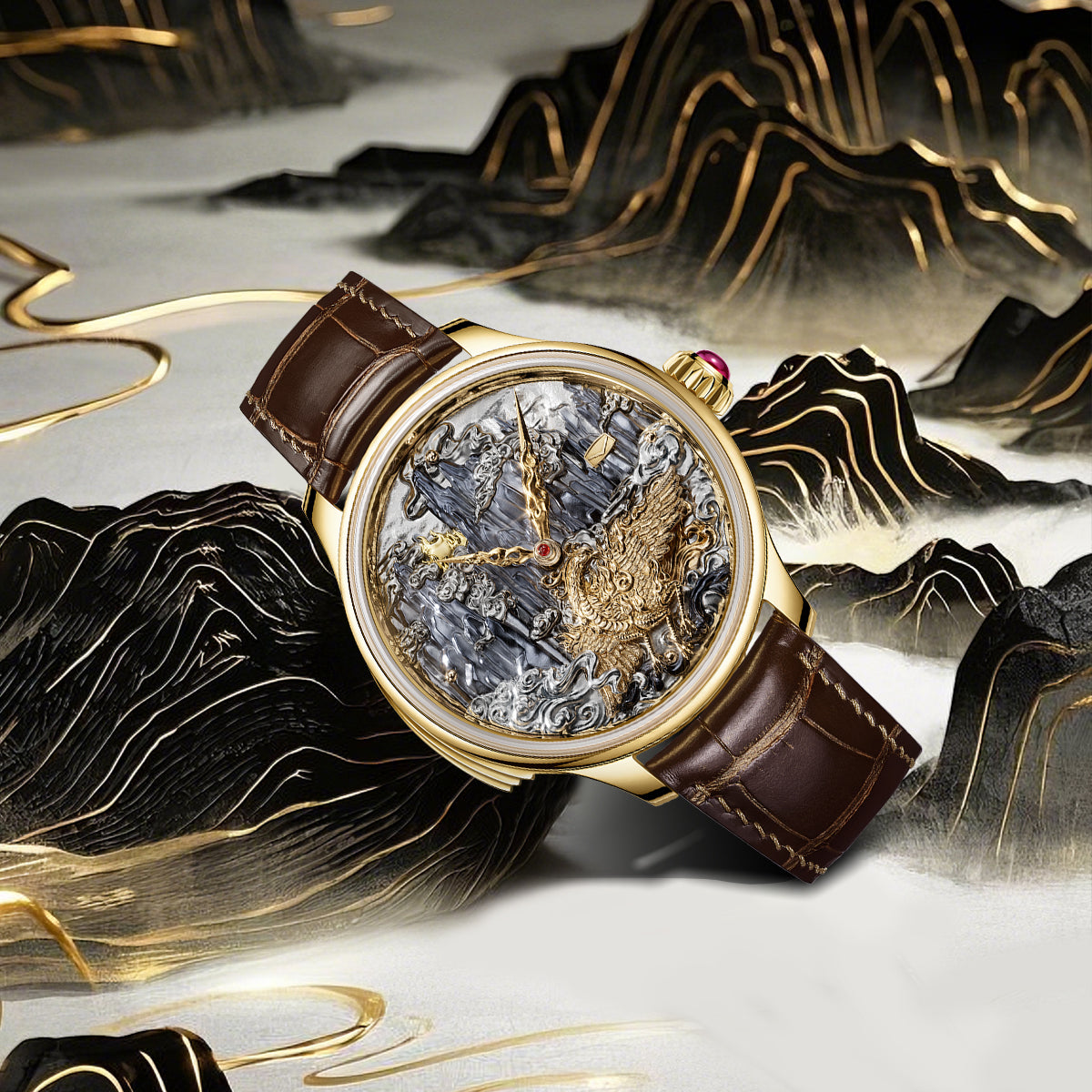 Tourbillon | Three-Legged Golden Crow | Minute Repeater | Gold-Carved | Automaton | 46mm  | LEVEL 06