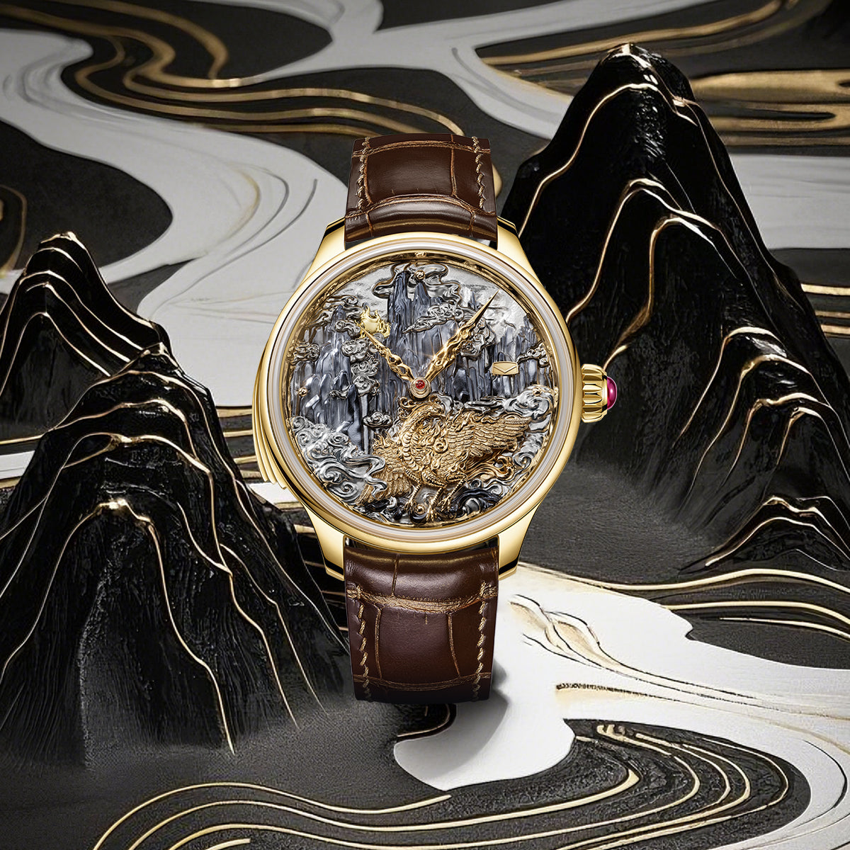 Tourbillon | Three-Legged Golden Crow | Minute Repeater | Gold-Carved | Automaton | 46mm  | LEVEL 06