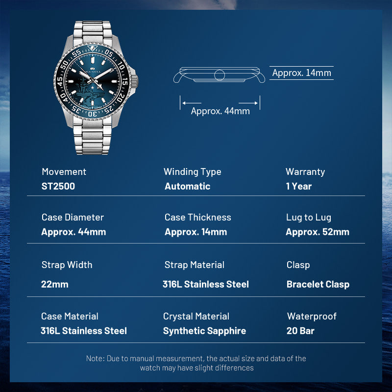 Ocean Serie | 200 m wasserdicht | Taucheruhr | 44 mm