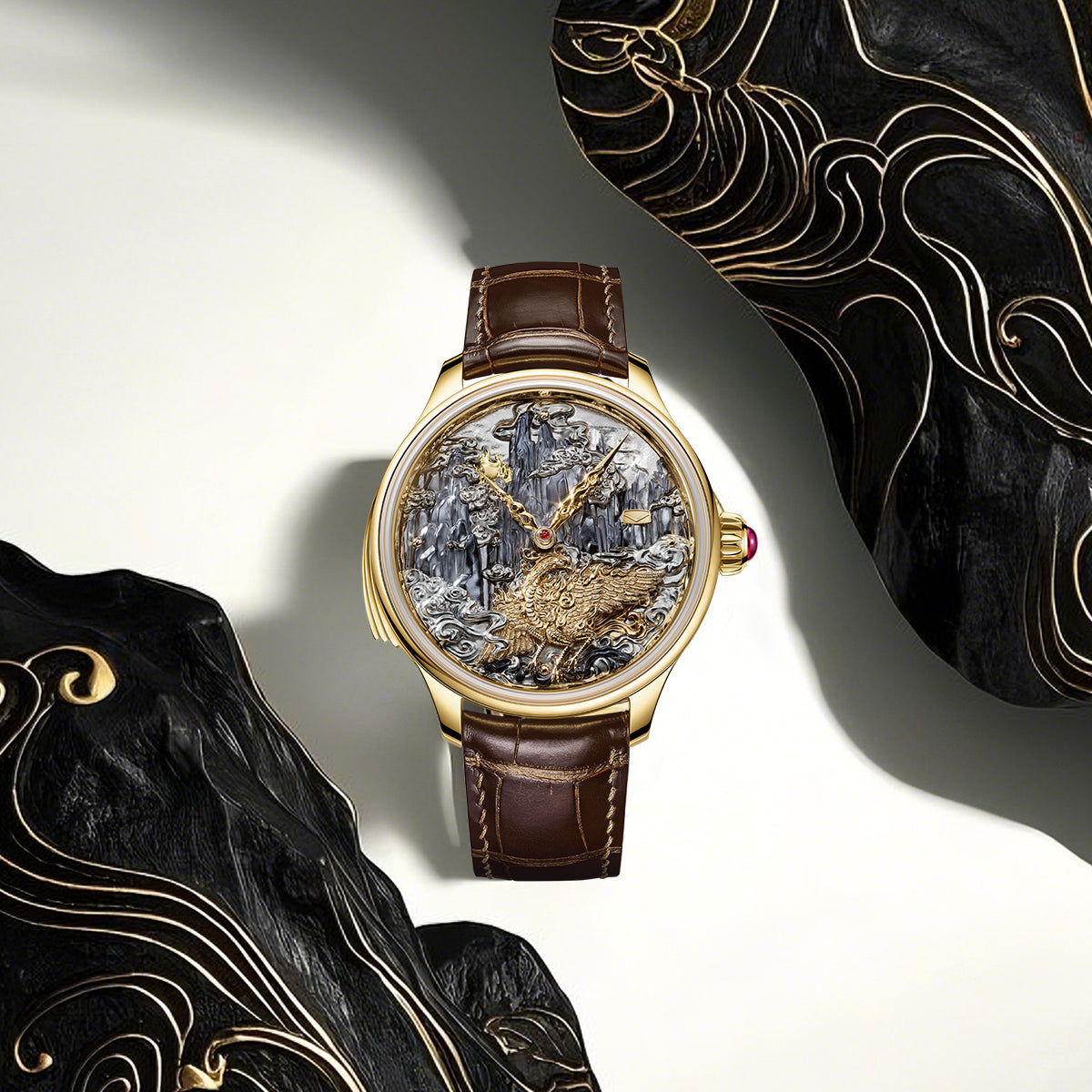 Tourbillon | Three-Legged Golden Crow | Minute Repeater | Gold-Carved | Automaton | 46mm  | LEVEL 06