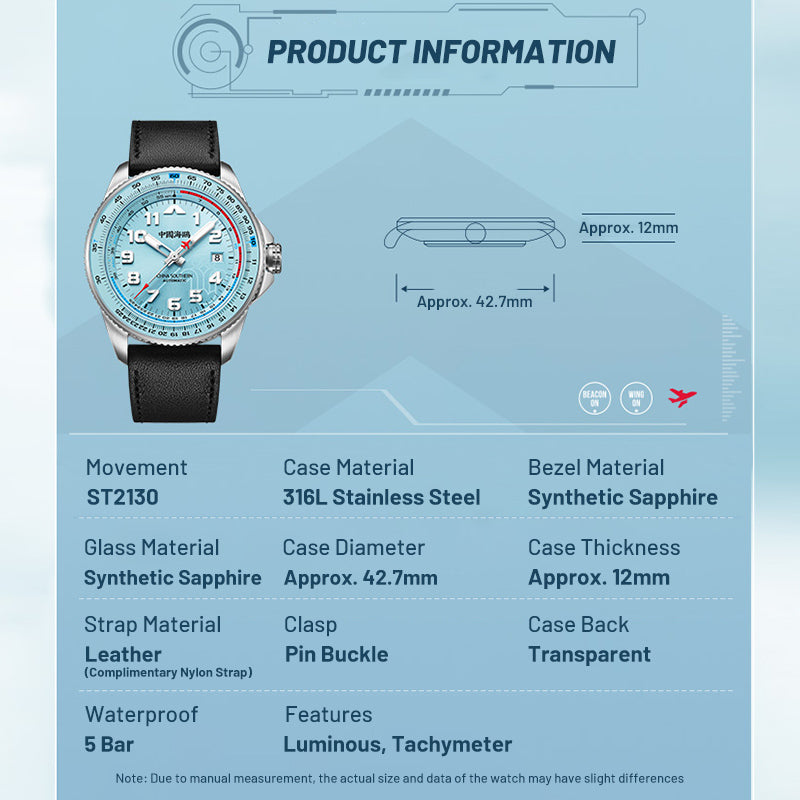 Csair-Zusammenarbeit | Sky-Serie | Tachymeter | Leuchtend | Pilot | 42 mm