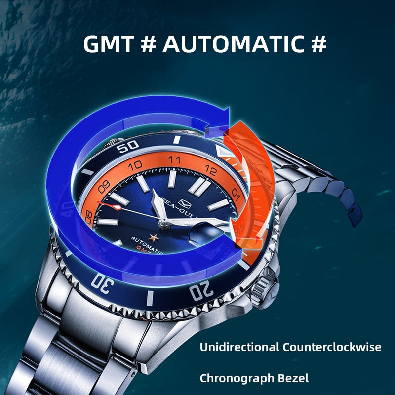 Ocean Series | Dual Time Zone | GMT | 200M Waterproof | Luminous | Calendar | 43.5mm  | LEVEL 02