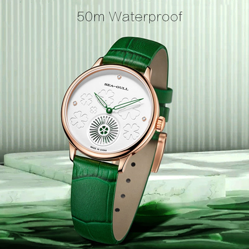 Zifferblatt mit vierblättrigem Kleeblatt | Minimalistisch | Glücksbringer-Geschenkbox-Edition | 34 mm